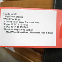 17" MW *5.5 Prestige Dressage, Shiny Black Cover, XLg Front Blocks, Wool Flocking, Flaps 16.75" L x 10"W Serial #: 17 33 355 061