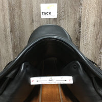 18 XW *Measures Narrow *4" Santa Cruz Geneve Dressage Saddle, 2 Billet Guards, Fleece Lined Tapestry Zebra Cover, Synthetic Wool Flocking, Lg Front Blocks, Flaps: 15.5"L x 13"W Serial #: 42945