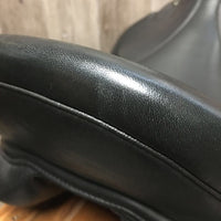 18 XW *Measures Narrow *4" Santa Cruz Geneve Dressage Saddle, 2 Billet Guards, Fleece Lined Tapestry Zebra Cover, Synthetic Wool Flocking, Lg Front Blocks, Flaps: 15.5"L x 13"W Serial #: 42945