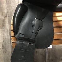 18 XW *Measures Narrow *4" Santa Cruz Geneve Dressage Saddle, 2 Billet Guards, Fleece Lined Tapestry Zebra Cover, Synthetic Wool Flocking, Lg Front Blocks, Flaps: 15.5"L x 13"W Serial #: 42945