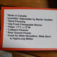 17.5 Adj *set M/W Schleese Ostergaard Dressage Saddle, Brown Vinyl Cover, Xlg Front Changeable Blocks, Wool Flocked, Rear Gusset Panels, Flaps: 17"L x 12" W Serial #: 2658 GOH0900