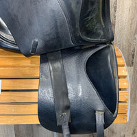 17.5 MW *5.75" Jaguar Harry Dabbs Dressage Saddle, Navy Cotton Zaldi Cover, XLg Front Blocks, Wool Flocking, Flaps: 16"L x 12"W Serial #: 07267 02063018