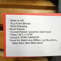 17.5 MW *5.75" Jaguar Harry Dabbs Dressage Saddle, Navy Cotton Zaldi Cover, XLg Front Blocks, Wool Flocking, Flaps: 16"L x 12"W Serial #: 07267 02063018