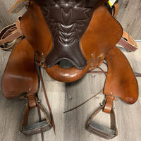 16" *1/Med (high wither/Wide ribs)Tucker Endurance Saddle, 2 Leather Latigos, 4 billets, 4 leather ties, Pr Leather Hobbles & Stirrups, Wool Felt Panels, Angled Rear Billet, Adjustable Position In-Skirt Rigging Serial: 159-540-7134-21 20134111