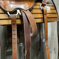 16" *1/Med (high wither/Wide ribs)Tucker Endurance Saddle, 2 Leather Latigos, 4 billets, 4 leather ties, Pr Leather Hobbles & Stirrups, Wool Felt Panels, Angled Rear Billet, Adjustable Position In-Skirt Rigging Serial: 159-540-7134-21 20134111