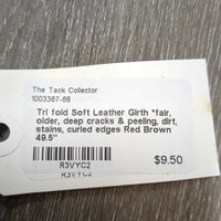 Tri fold Soft Leather Girth *fair, older, deep cracks & peeling, dirt, stains, curled edges