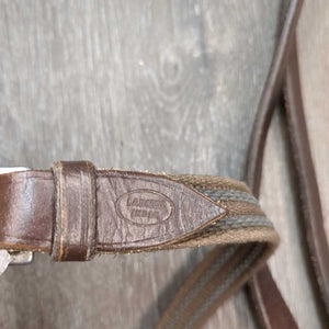Rubber Web Knotched Reins *gc, older, scraped edges, rubs/faded, stiff, mnr creases & dirt, loose hooks