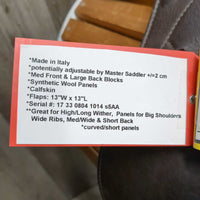 17.5 33cm M *4.5" Prestige X-Meredith Close Contact, 2 Billet Guards, Navy Prestige Cover, Pr 48" Prestige Stirrup Leathers, Med Front & Large Back Blocks, Synthetic Wool Panels, Calfskin, Flaps: 13"W x 13"L Serial #: 17 33 0804 1014 s5AA