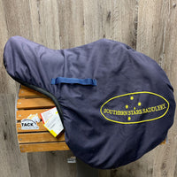 17.5 MW *5.25" Southern Stars Close Contact, 2 Billet Guards, Navy Cotton Cover, Wool Flocking, Med Back Blocks, Calfskin, Flaps: 14"L x 14"W Serial #: 17.5 M 29 120533