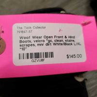 Open Front & Hind Boots, velcro *gc, clean, stains, scrapes, mnr dirt