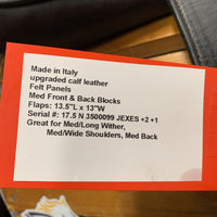 17.5 MW *5.25" Equipe Expression Close Contact, 2 Billet Guards, Blue Equipe Cotton Cover, upgraded calf leather, Felt Panels, Med Front & Back Blocks, Flaps: 13.5"L x 13"W Serial #: 17.5 N 3500099 JEXES +2 +1