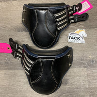Pr Leather Hind Boots, velcro liners, tabs *vgc, dirt, hairy, stain & rubs