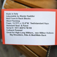 17" (7) 34 *MW 5.5" Erreplus Close Contact, 2 Billet Guards, Grey Erreplus Cover, 54" Erreplus Leathers, Med Front & Back Blocks, Wool Flocking, Flaps: 13.75"L x 13.5"W Serial #: 1811 486574 FM RO