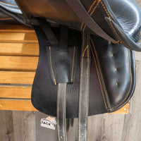 18 *31 cm *MW - 5.5"+ Zaldi San Jorge Plana Dressage Saddle, Black Cotton Cover, Lg Exterior Blocks, Wool & Foam panels, Rear Gusset Panels, Flaps: 15.5"L x 12"w Serial #: 18 31 131065