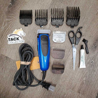 Single Speed Clippers, guards, 4 Blades, scissors, bag, dvd, manual *like new, clean, mnr dirty cord, stuck zipper *SOUND GREAT, WORK