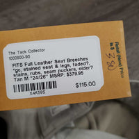 Full Leather Seat Breeches *gc, stained seat & legs, faded?, stains, rubs, seam puckers, older?