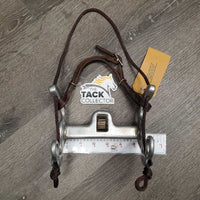 Combination High Port Pelham Bit, center roller, leather chin strap, string *gc, clean, residue, stains, scratches