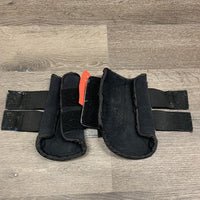 Pr Closed Front Boots, velcro *gc, clean, rubbed & pilly, hairy velcro, edges: twisted, frays, shrunk?melted neoprene