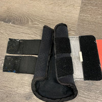 Pr Closed Front Boots, velcro *gc, clean, rubbed & pilly, hairy velcro, edges: twisted, frays, shrunk?melted neoprene