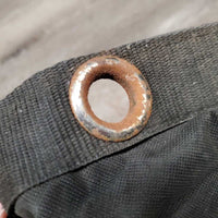 Corner Hanging Feed - Hay Bag, mesh bottom *fair, v.rusty, faded, dirty, peeled lining