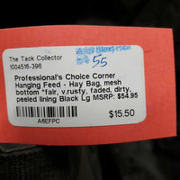 Corner Hanging Feed - Hay Bag, mesh bottom *fair, v.rusty, faded, dirty, peeled lining