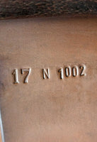 17" M *4.75 Amerigo C Close Contact, 2 Billet Guards, Yellow Amerigo Cotton Cover, Med Front & Back Blocks, Wool/Felt Flocking, Flaps: 13.25" x 13.25" Serial #: 17 N 1002