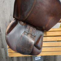 17" M *4.75 Amerigo C Close Contact, 2 Billet Guards, Yellow Amerigo Cotton Cover, Med Front & Back Blocks, Wool/Felt Flocking, Flaps: 13.25" x 13.25" Serial #: 17 N 1002