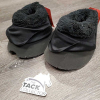 2 Neoprene Wrap Around Bell Boots, Fleece Top, Velcro *gc/fair, clean, hairy, peeled top & inside liners, chipped edges