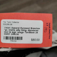 Euroseat Breeches *gc, stains, pilly lining, discolored seat & legs, snags