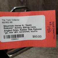 Pr "Quick Release" Safety Stirrup Irons, Angled Grips, Rubber Side Release *gc, mnr dirt, scratches, scuffs