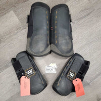 Closed Front & Hind Boots, velcro *gc, faded, clean, rubs, threads, holey edge, stain