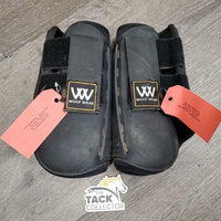 Closed Front & Hind Boots, velcro *gc, faded, clean, rubs, threads, holey edge, stain