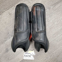 Closed Front & Hind Boots, velcro *gc, faded, clean, rubs, threads, holey edge, stain