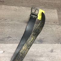 PrintedLeather Belt, Buckle *vgc/gc, bent, torn/frayed hole