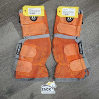2 Hvy Mesh Fly Boots, velcro *gc, snags, v.stained, clean, sm holes, binding: curled & rubs