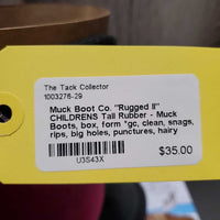 "Rugged II" CHILDRENS Tall Rubber - Muck Boots, box, form *gc, clean, snags, rips, big holes, punctures, hairy inside