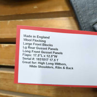 17.5 W *5.5" Sankey SD Custom Dressage Saddle, Black Sankey Cover, Wool Flocking, Large Front Blocks, Lg Rear Gusset Panels, Long Front Gusset Panels, Flaps: 17.5"L x 12.5"W Serial #: 1831017 17.5 T