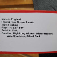 All Purpose, Black Country Black Cotton Cover, 2 Billet Guards, 2 Front Velcro Pencil Blocks, Front & Rear Gusset Panels, Wool Flocking, Flaps: 16"L x 14"W Serial #: 23983