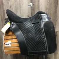 18.5" Med *5" Equitation Saddle, 2 Stirrup Irons & Leathers, 2 Lg Front Velcro Blocks, Black Cover, Wool Flocking, Made in Portugal