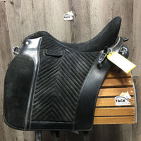 18.5" Med *5" Equitation Saddle, 2 Stirrup Irons & Leathers, 2 Lg Front Velcro Blocks, Black Cover, Wool Flocking, Made in Portugal