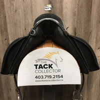 18.5" Med *5" Equitation Saddle, 2 Stirrup Irons & Leathers, 2 Lg Front Velcro Blocks, Black Cover, Wool Flocking, Made in Portugal