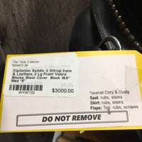 18.5" Med *5" Equitation Saddle, 2 Stirrup Irons & Leathers, 2 Lg Front Velcro Blocks, Black Cover, Wool Flocking, Made in Portugal