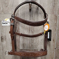 "Pogo" Tooled Western Style Padded Monocrown Side Pull, chin pad *new, tags *No Reins