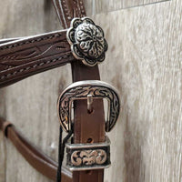 "Pogo" Tooled Western Style Padded Monocrown Side Pull, chin pad *new, tags *No Reins