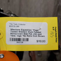 "Pogo" Tooled Western Style Padded Monocrown Side Pull, chin pad *new, tags *No Reins