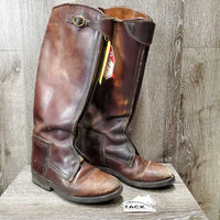 MENS Thick Polo Boots, front zips, top buckle *fair, holey edges, clean & dirty, rubs, faded, scrapes, stains, scratches, peeled soles