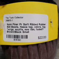 Pr Soft Ribbed Rubber Bell Boots, fleece top, velcro, tag *xc/gc, scuffs, mnr film, faded?