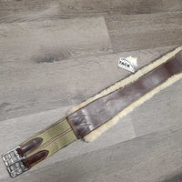 FS Leather Girth, velcro Sheepskin Liner, 2x els *vgc/gc, clean, mnr rubs, curled edge, liner: ridges, stiff & shrunk