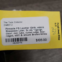 FS Leather Girth, velcro Sheepskin Liner, 2x els *vgc/gc, clean, mnr rubs, curled edge, liner: ridges, stiff & shrunk