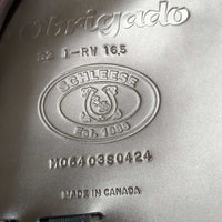 16.5 Adj *set XW *6.5" Schleese Obrigado Monoflap Dressage Saddle, Navy Schleese Cover, Wool Flocking, Shoulder Relief Panels, Rear Gusset Panels, Lg External Front Blocks, Flaps: 16"L x 10"W Serial #: B2 1 RW 16.5 M0640350424